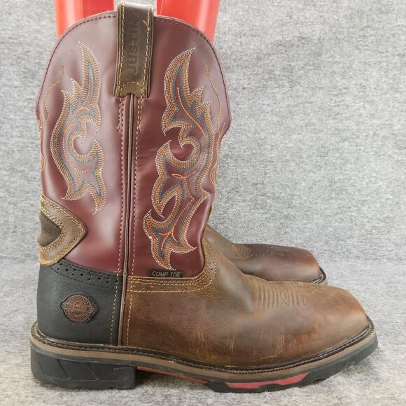 Justin Boots Other - ✅Justin Pull-On Cowboy Work Boots Brown Leather Composite Square Toe Mens 10 EE